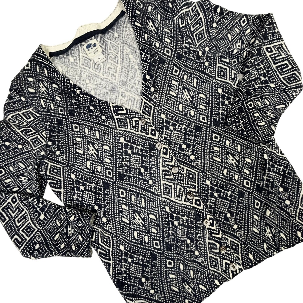 John Robshaw Lucky Brand 100% Cashmere Cardigan Aztec Print Women's Medium* EUC